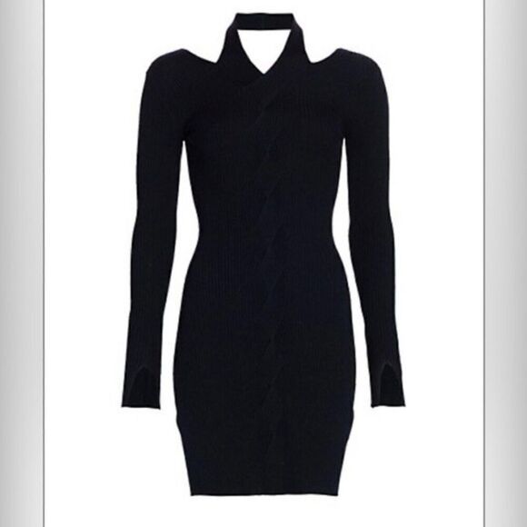 NWT Simkhai Alejandra Knit Mini Black Sweater Dress Twisted Cable Fitted Size XS - Picture 5 of 14